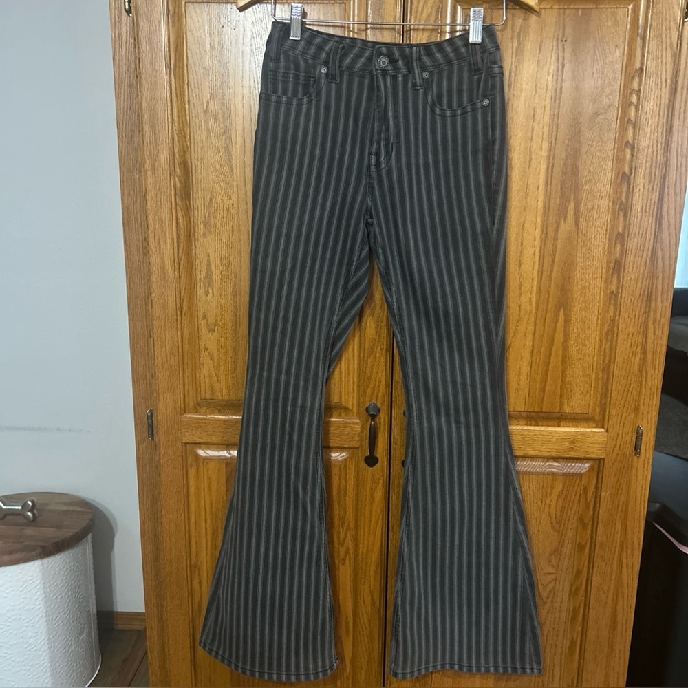 Rock & Roll Black and Grey Striped Flare Leg Jeans